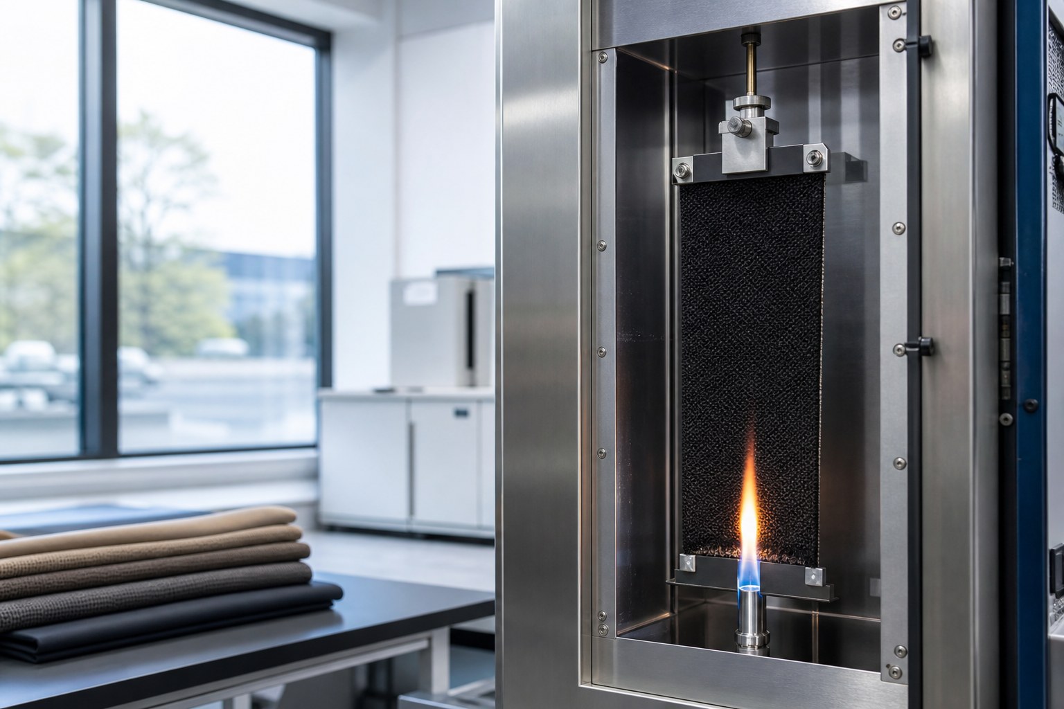 Dikey Yanma Testleri | TS EN ISO 6941, ECE R118, BS 5867-2 ve İlgili Standartlar