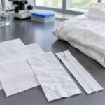 Kimyasal koruyucu tulum ve kumaş numuneleri laboratuvar masasında